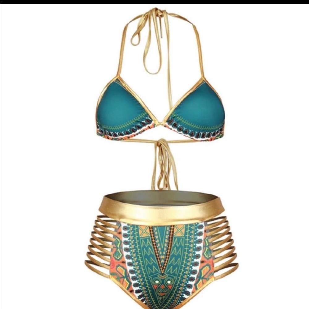 High Waisted Tribal Bikini with Cut Outs - Picture 3 of 4
